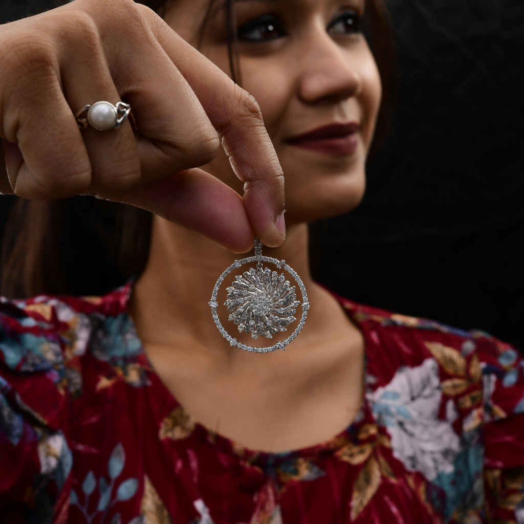 1.06 Ct. HI/SI Multi Cut Diamond Cluster Dangle Charm Pendant Necklace