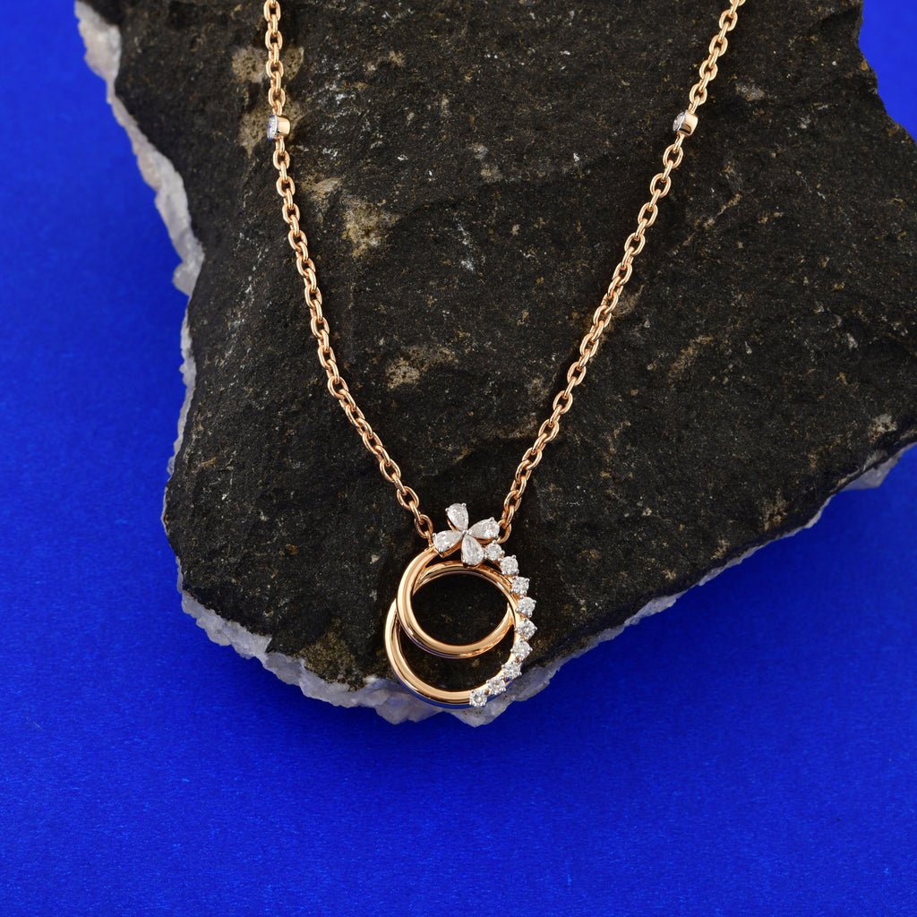 0.7 Ct. H/SI Round Pear Cut Diamond Interlocking Circle Charm Pendant Necklace