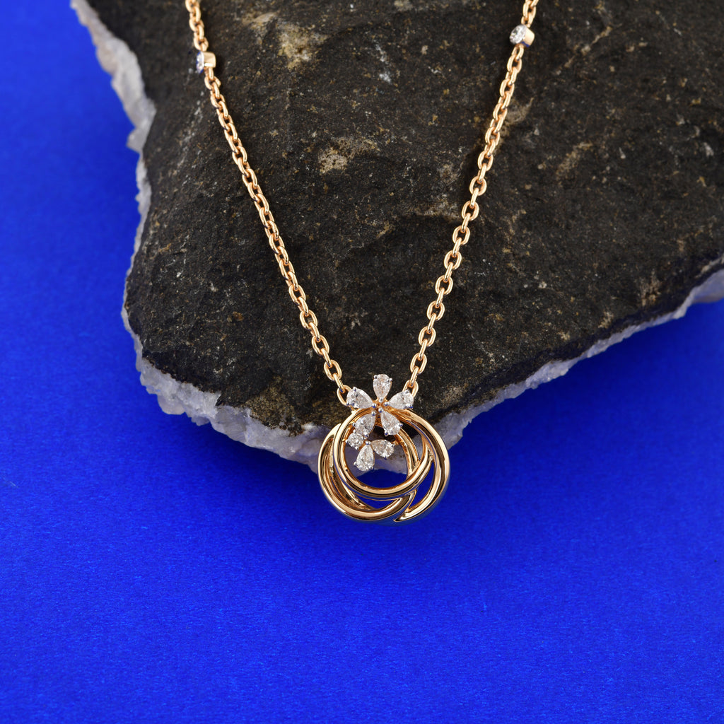 0.61 Ct. HI/SI Pear Cut Diamond Interlocking Circles Minimalist Pendant Necklace