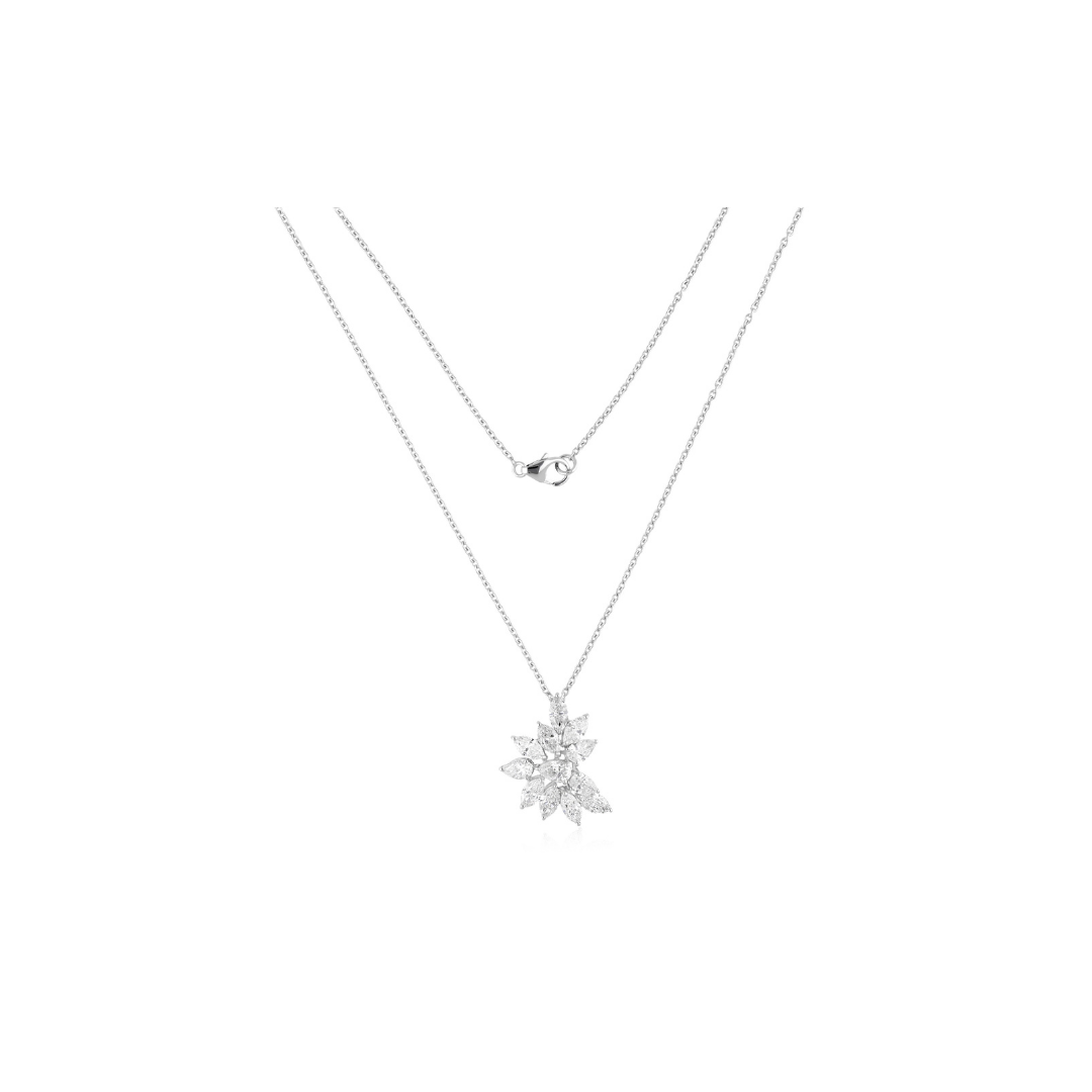 2.82 Ct SI/H Pear Marquise Pear Cut Diamond Cluster Pendant Necklace