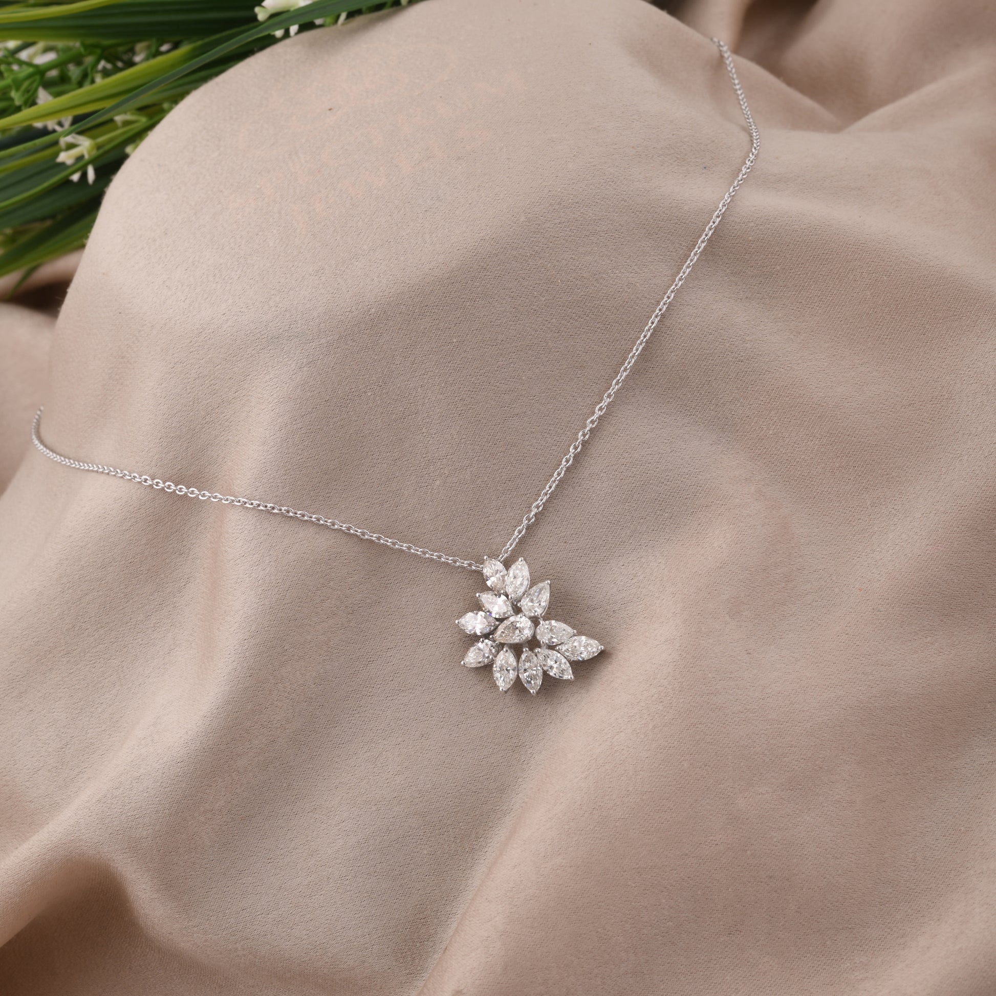 2.82 Ct SI/H Pear Marquise Pear Cut Diamond Cluster Pendant Necklace