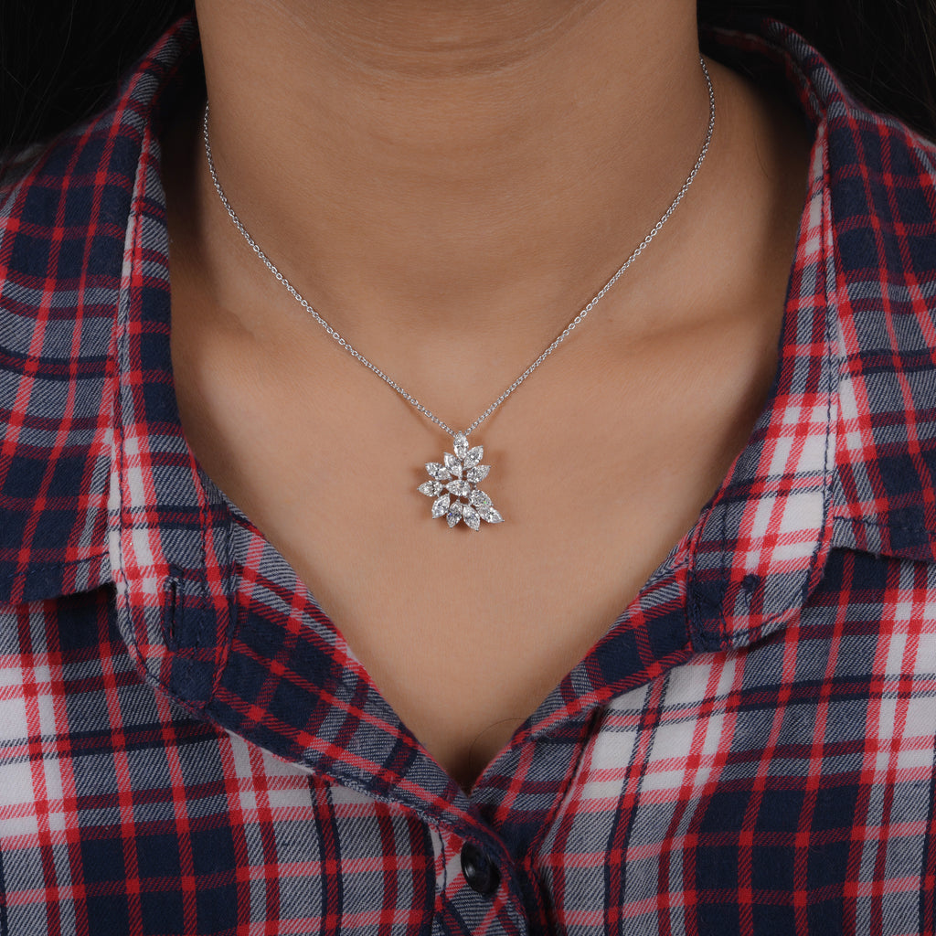 2.82 Ct SI/H Pear Marquise Pear Cut Diamond Cluster Pendant Necklace