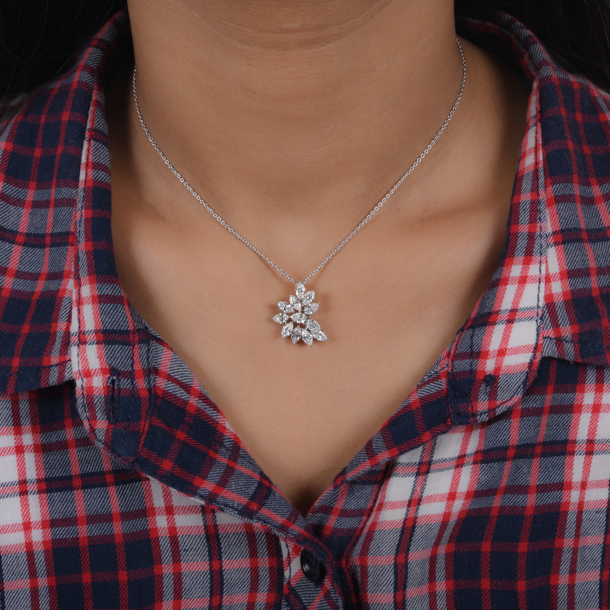 2.82 Ct SI/H Pear Marquise Pear Cut Diamond Cluster Pendant Necklace