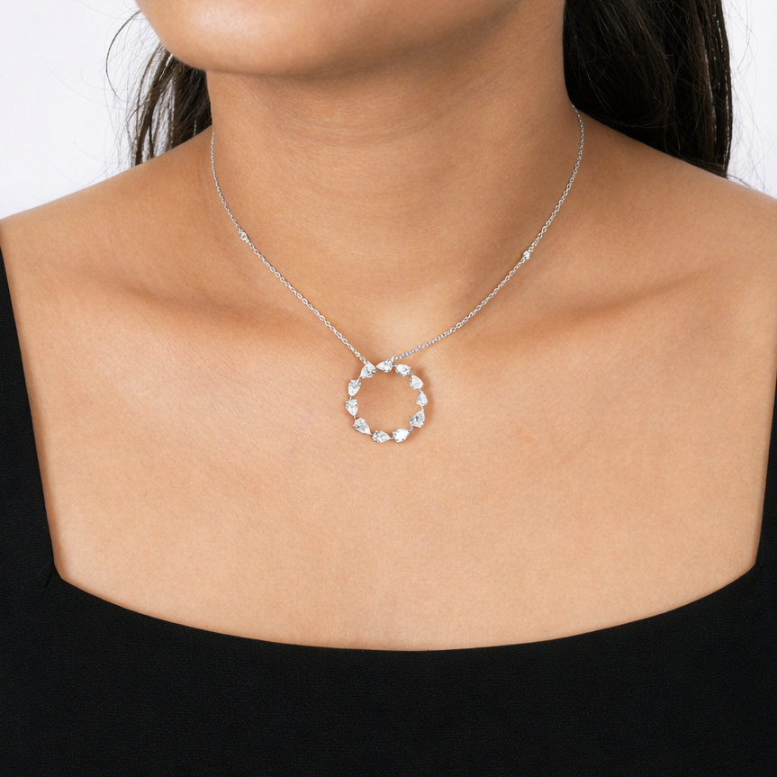 Pear Cut Natural Diamond Circle Pendant Necklace