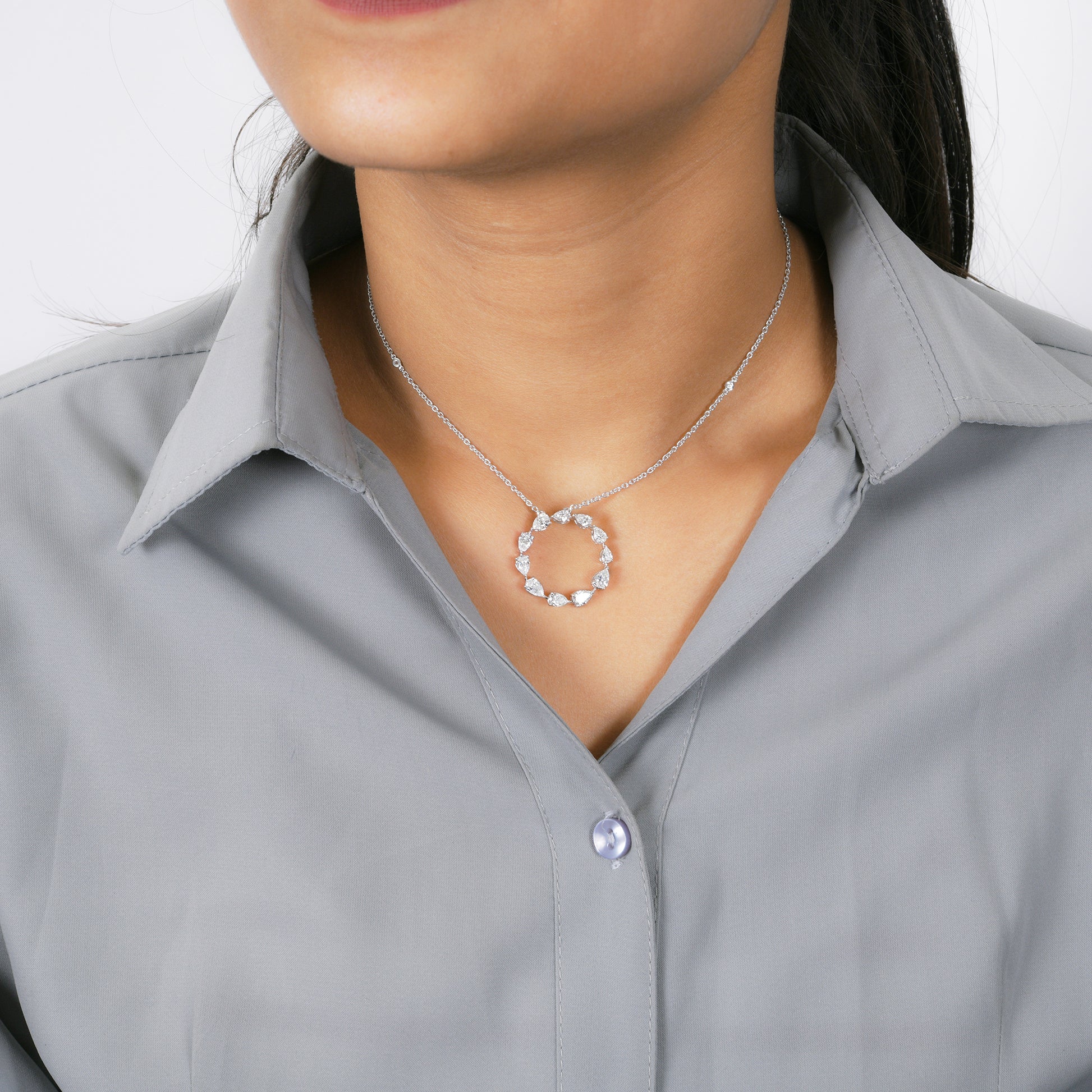 2.26 Ct Pear Cut Diamond Eternity Circle Pendant Necklace