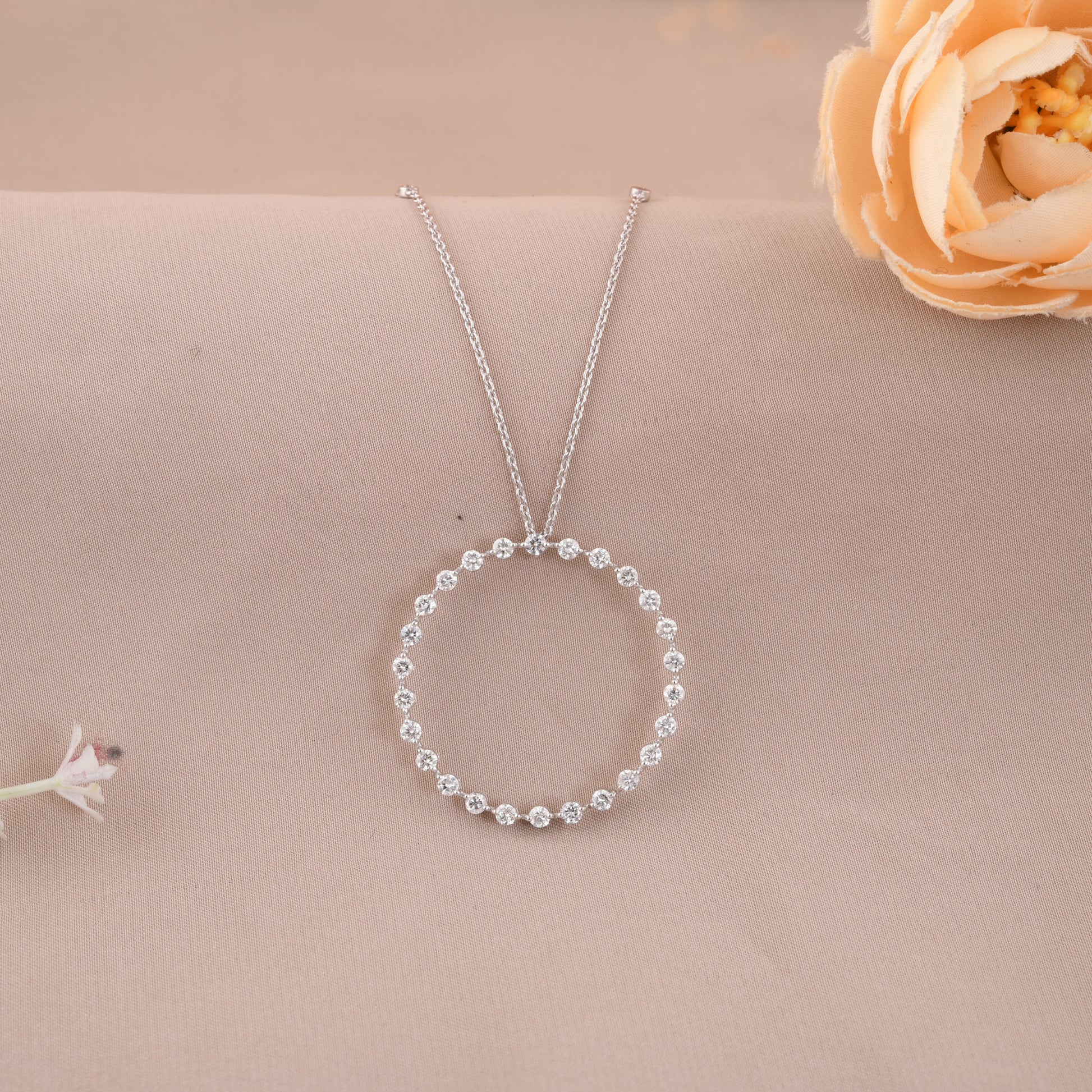 1.45 Ct. HI/SI Natural Round Diamond Eternity Circle Pendant Necklace