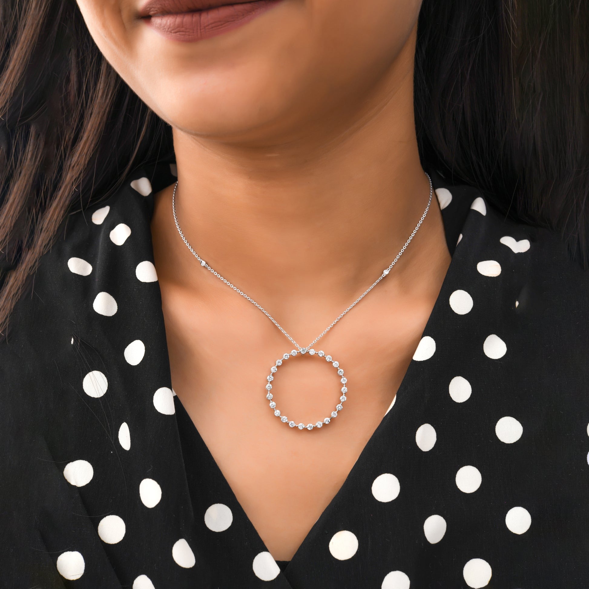 1.45 Ct. HI/SI Natural Round Diamond Eternity Circle Pendant Necklace