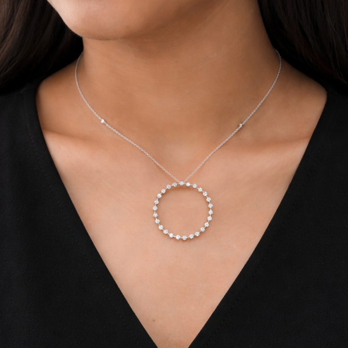 Natural Round Diamond Eternity Circle Pendant Necklace