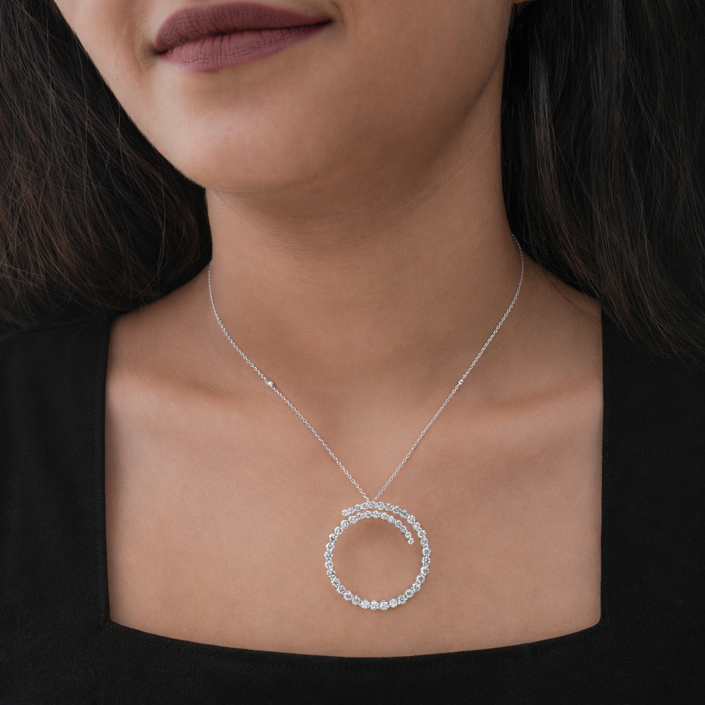 Natural Round Cut Diamond Fine Gold Pendant Necklace