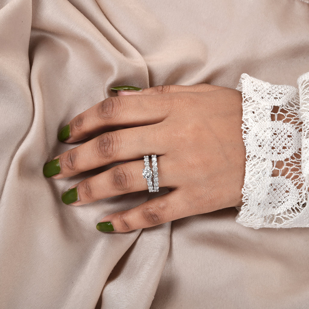 Stackable 2.38Ct Classic Solitaire Half Eternity Gold Diamond Band Ring