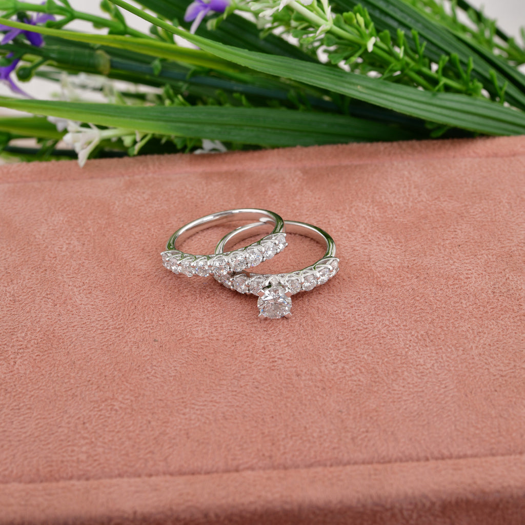 Stackable 2.38Ct Classic Solitaire Half Eternity Gold Diamond Band Ring