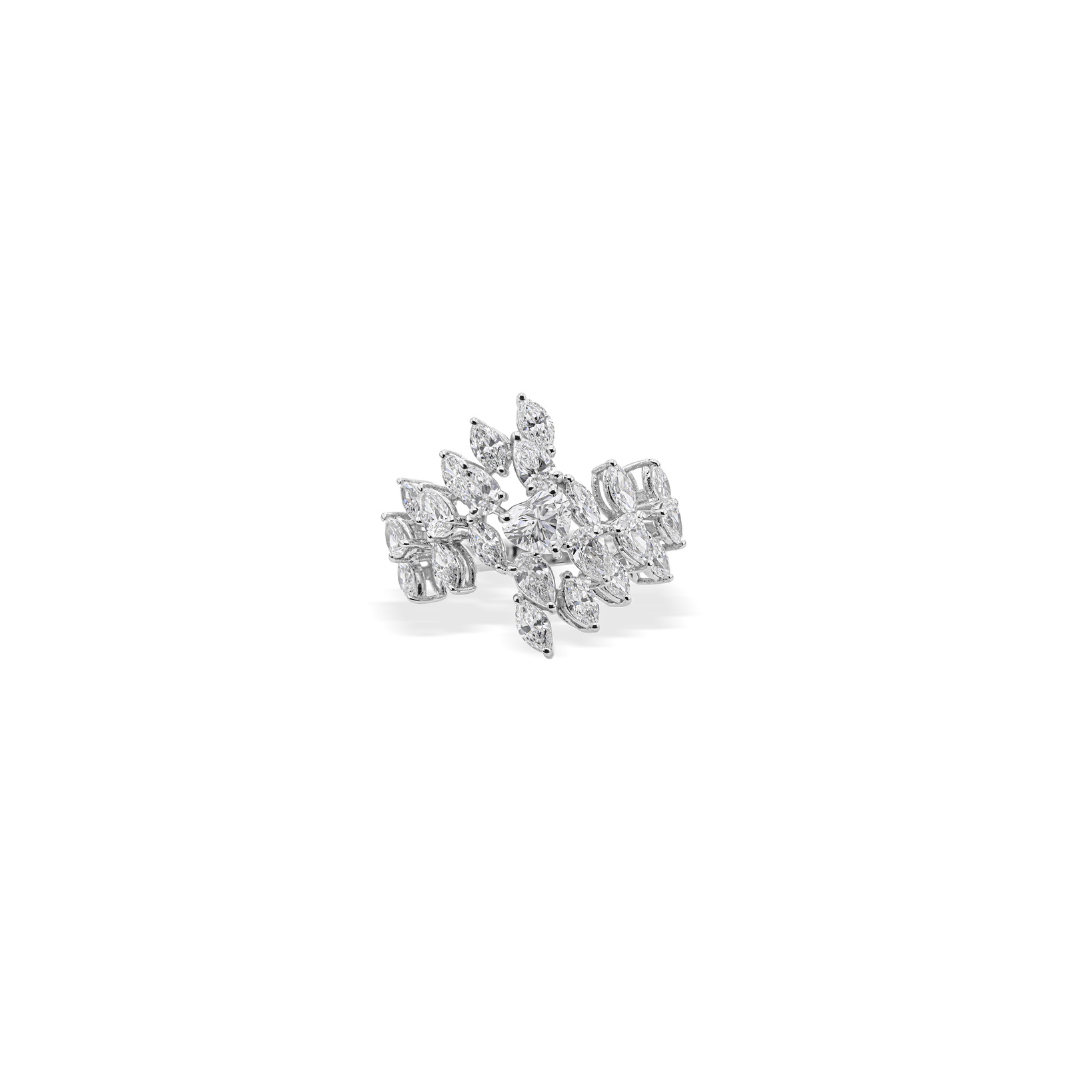 Exquisite Natural Diamond Floral Cocktail Ring in Fine Gold