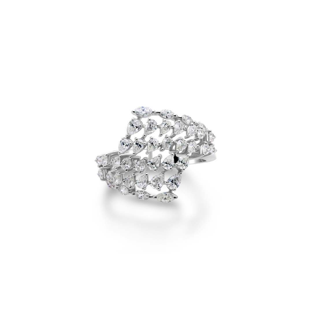 Exclusive Marquise Pear Shaped Natural Diamond Wide Ring
