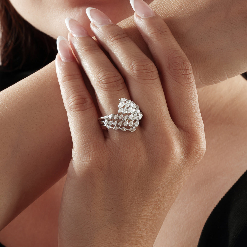 Exclusive Marquise Pear Shaped Natural Diamond Wide Ring