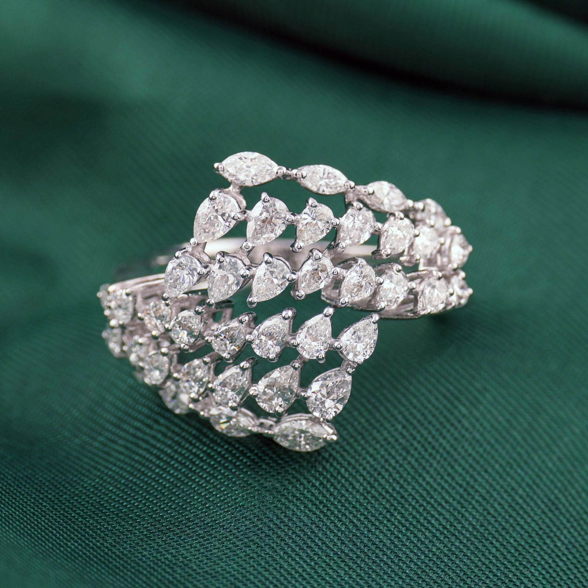 Exclusive Marquise Pear Shaped Natural Diamond Wide Ring