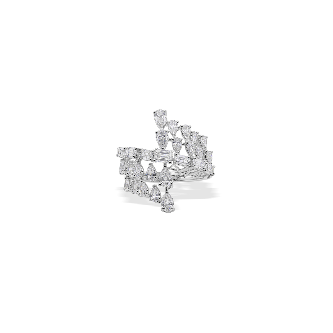 Multi Row Natural Diamond Wrap Ring in Fine Gold