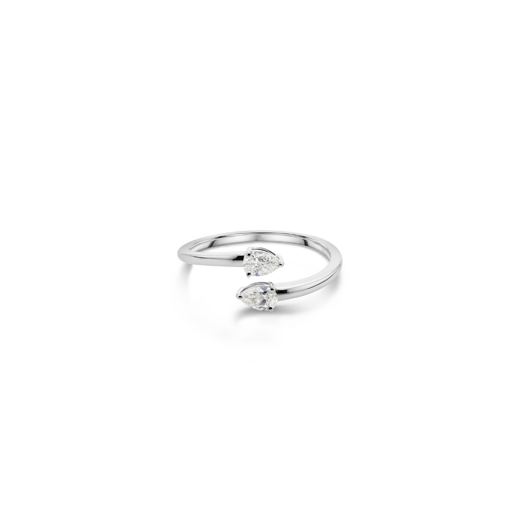 Open Style Pear Shaped Natural Diamond Fine Gold Bypass Ring
