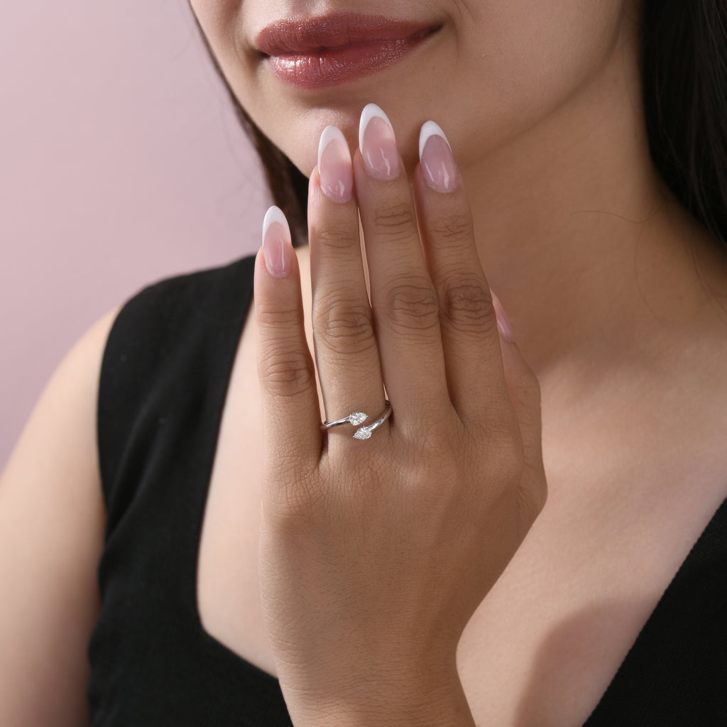 Open Style Pear Shaped Natural Diamond Fine Gold Bypass Ring