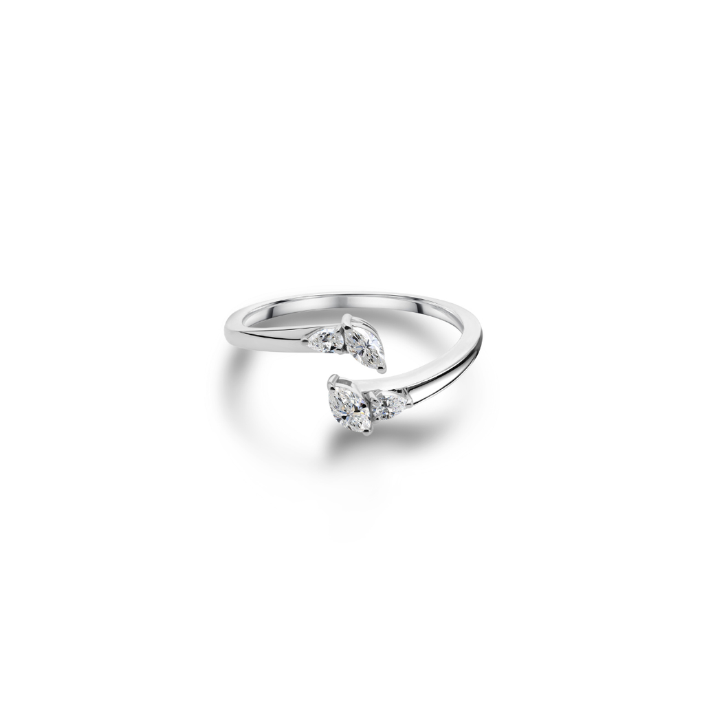 Minimalist Marquise Pear Shaped Natural Diamond Open Cuff Ring