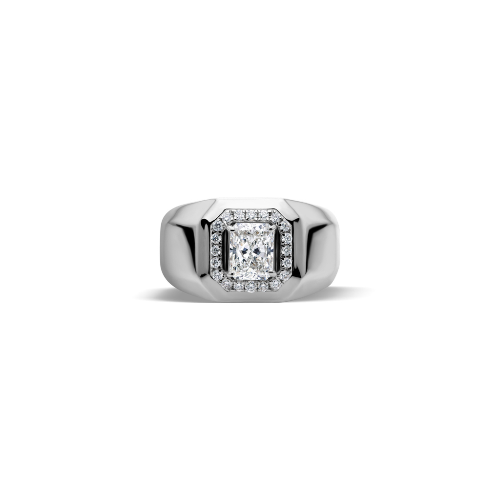 Statement Certified Diamond Wide Band Signet Ring in Fine Gold