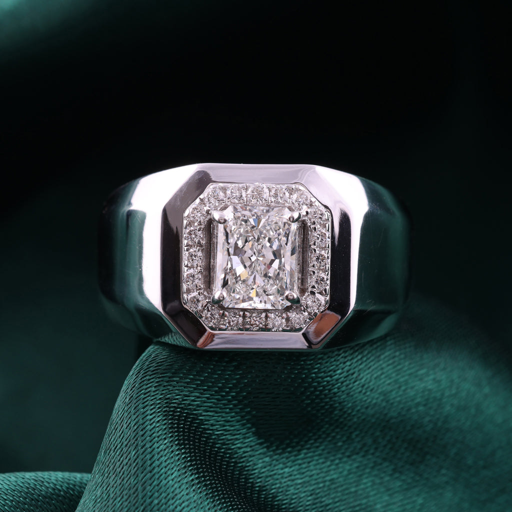 Statement Certified Diamond Wide Band Signet Ring in Fine Gold