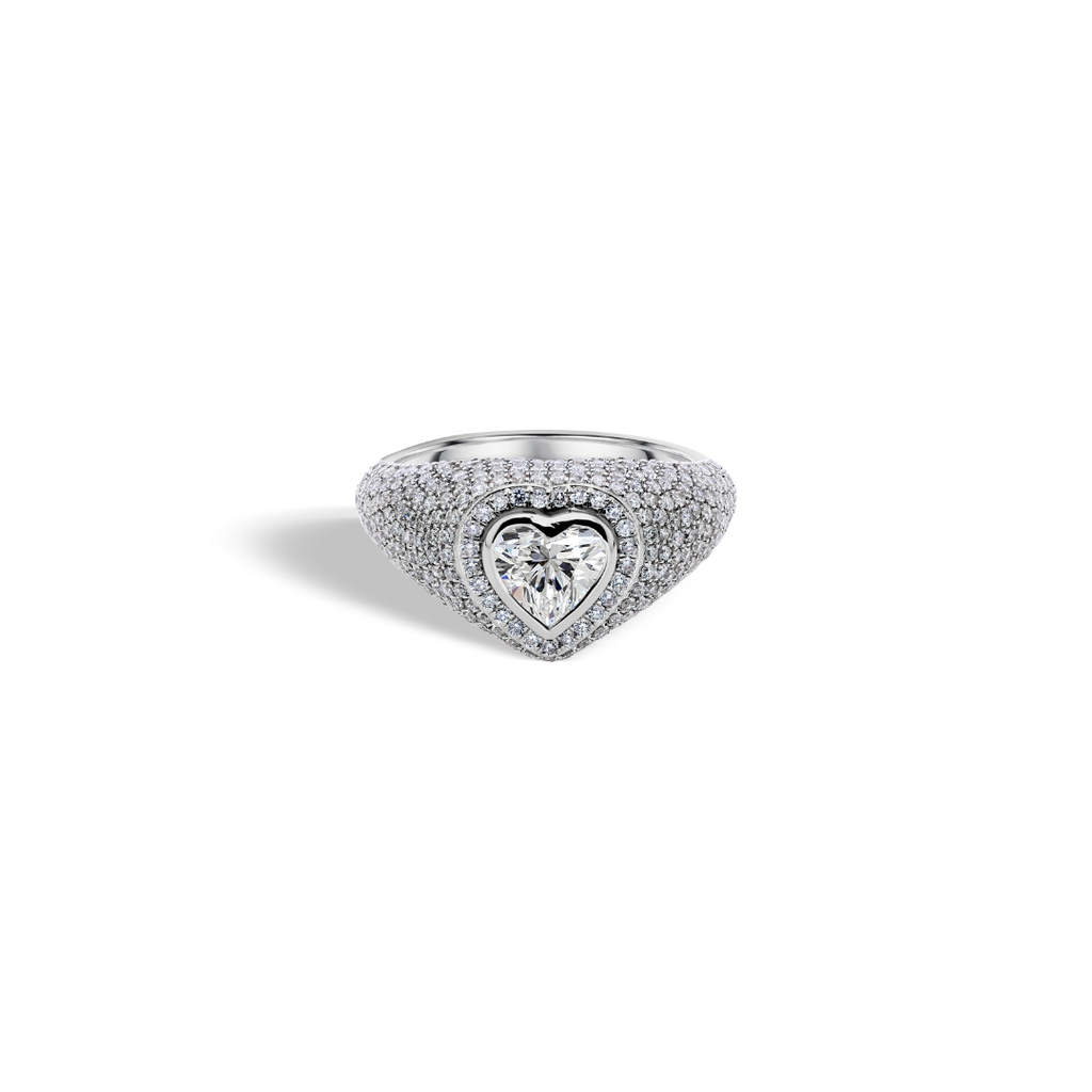 Heart Shaped Pave Diamond Statement Wide Band Ring in Fine Gold