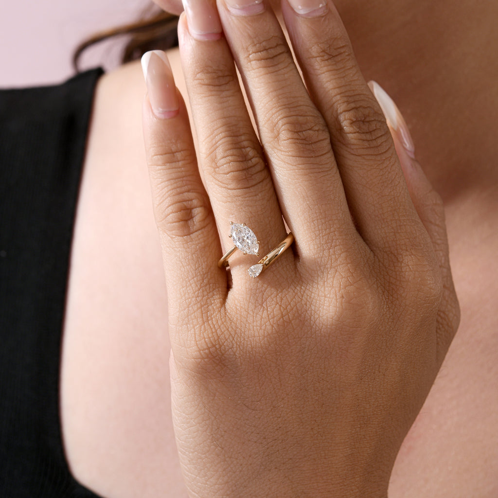 Timeless Marquise Pear Cut Natural Diamond Fine Gold Ring