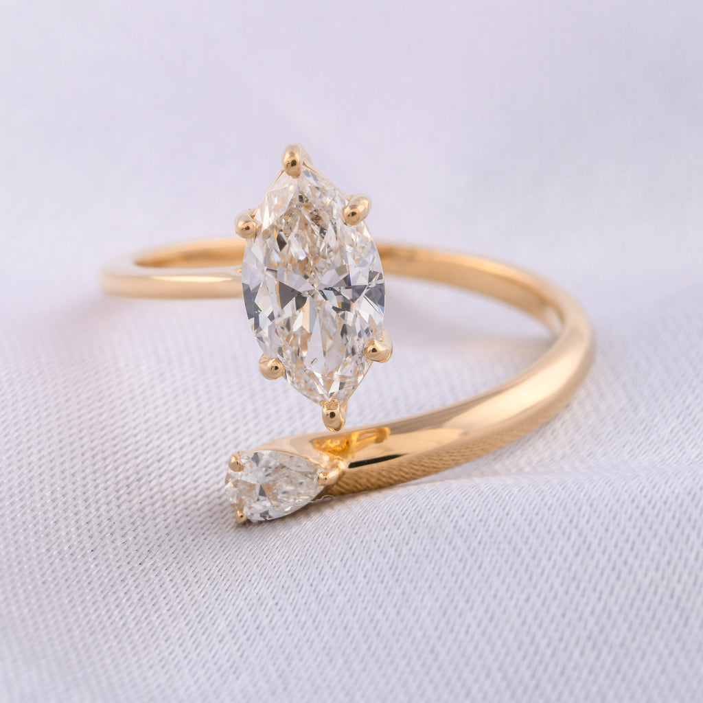 Timeless Marquise Pear Cut Natural Diamond Fine Gold Ring