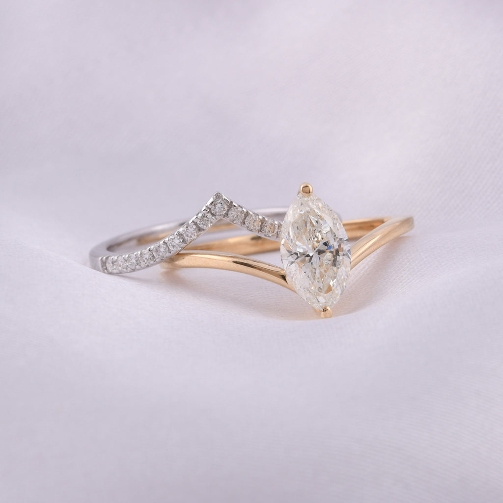 Marquise Cut Diamond Engagement Ring with Pave Chevron Band