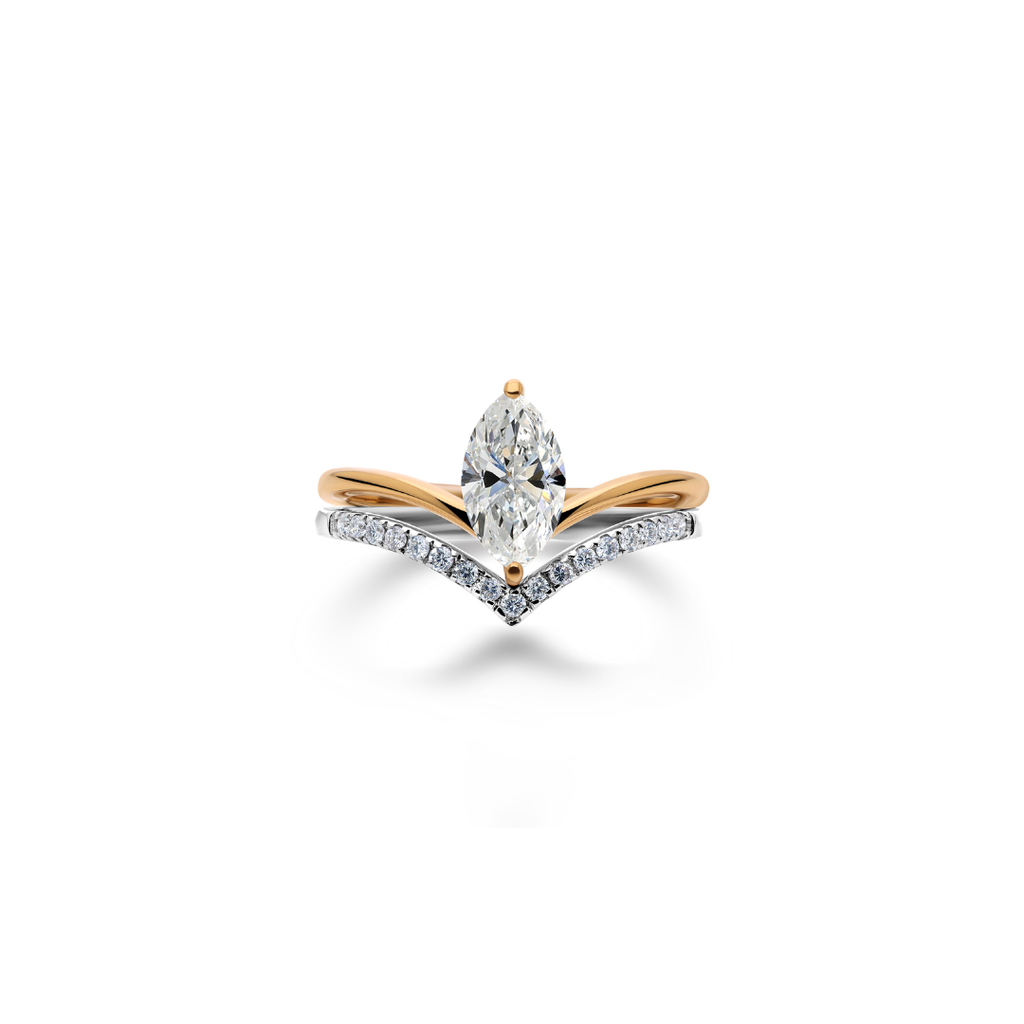Marquise Cut Diamond Engagement Ring with Pave Chevron Band