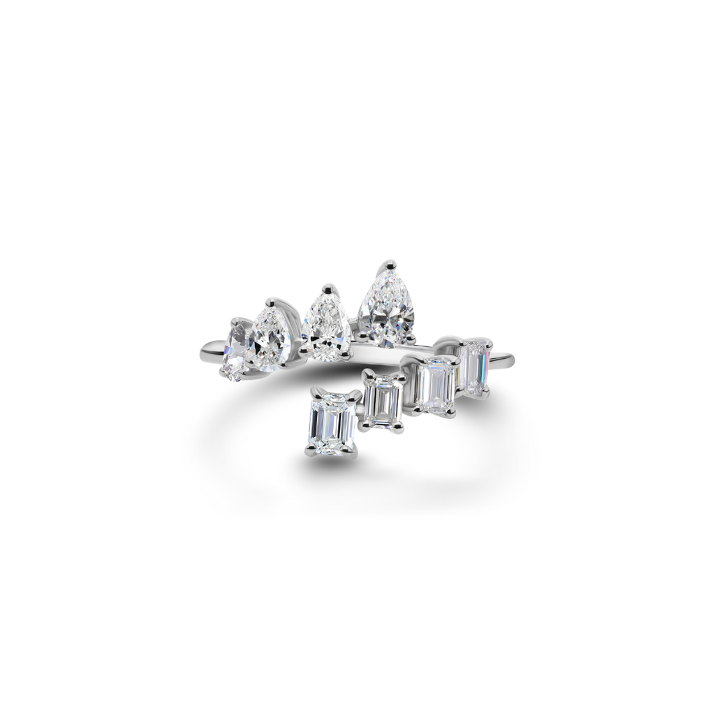 Classic Mixed Cut Natural Diamond Open Bypass Ring