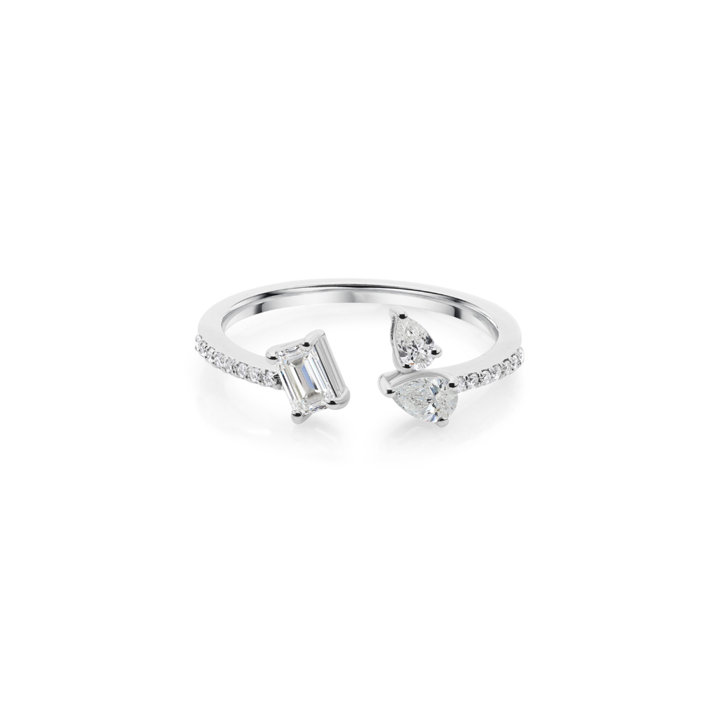 Genuine Multi Cut Natural Diamond Open Cuff Ring