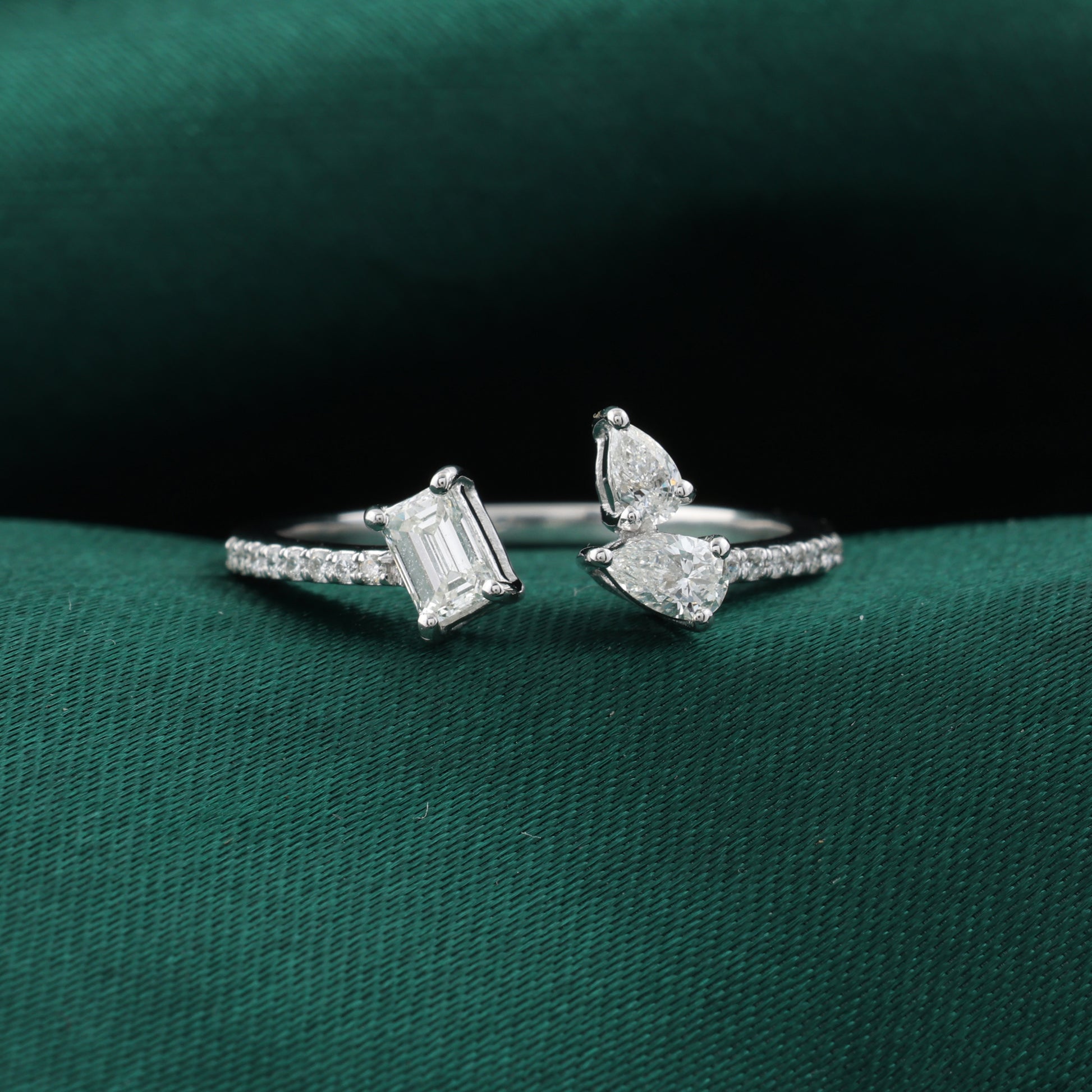 Genuine Multi Cut Natural Diamond Open Cuff Ring