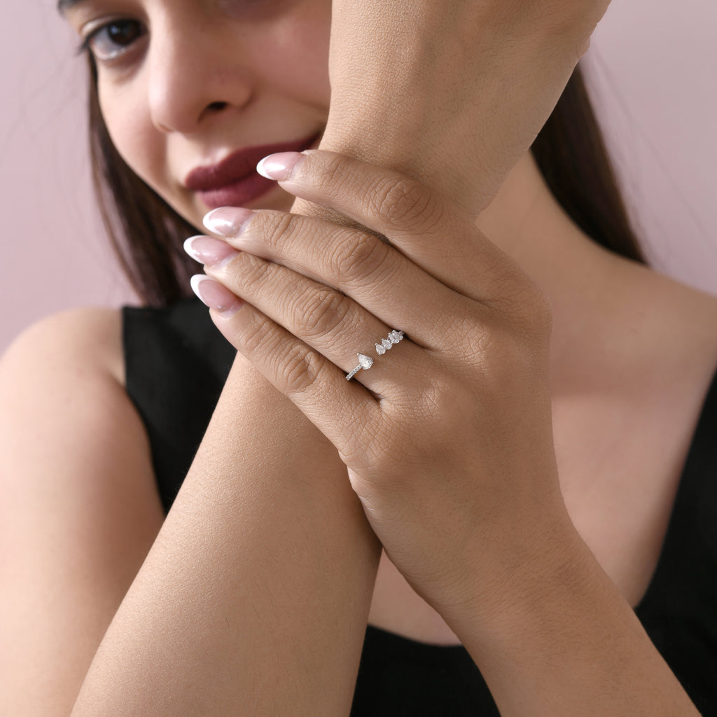 Minimalist Natural Diamond Open Cuff Ring in Fine Gold