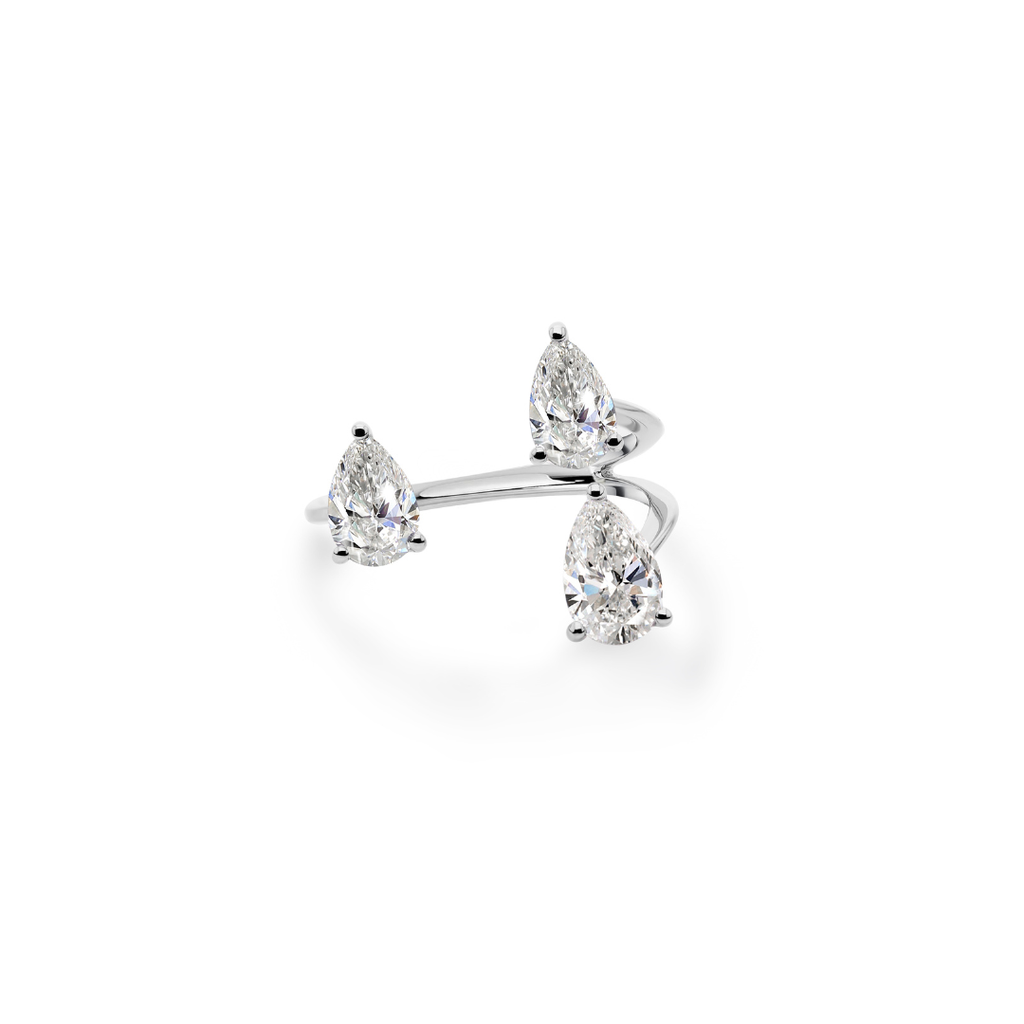 Unique Pear Shaped Natural Diamond Open Wrap Ring