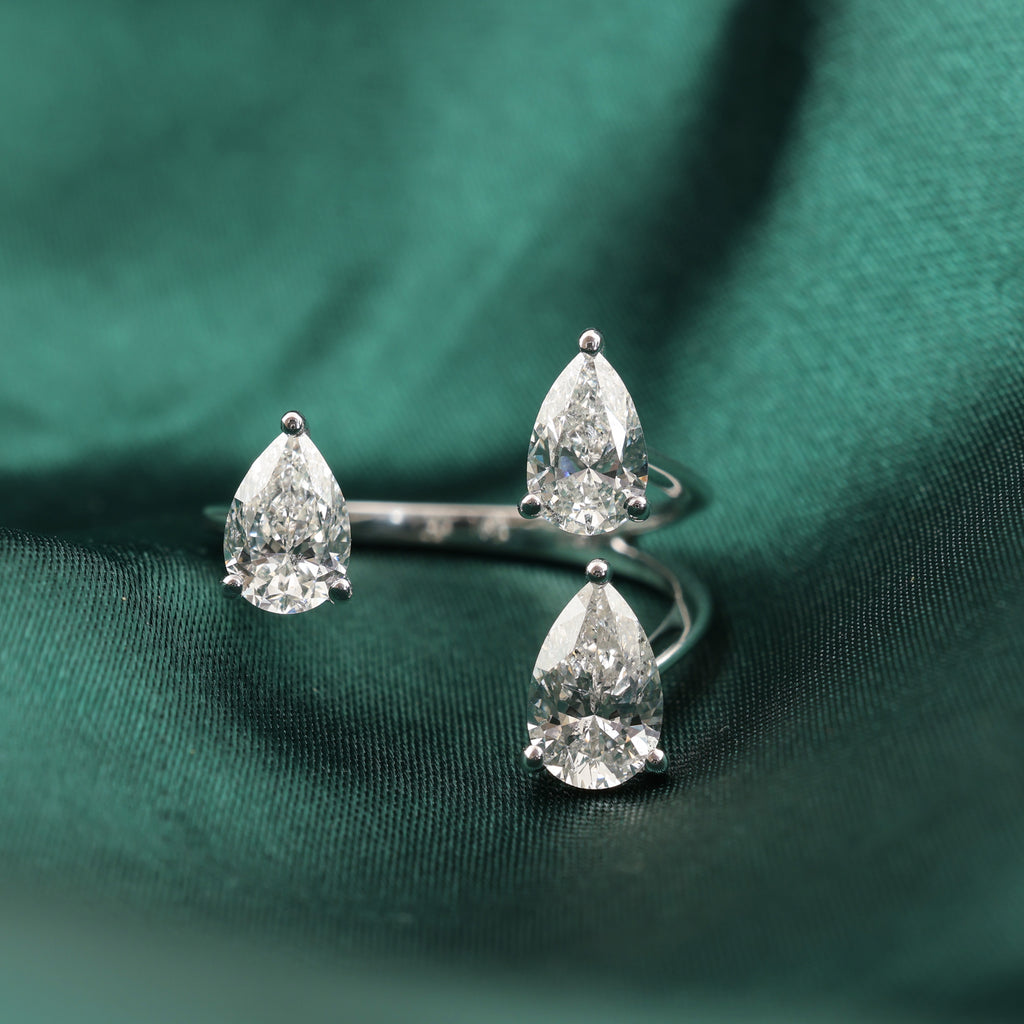 Unique Pear Shaped Natural Diamond Open Wrap Ring