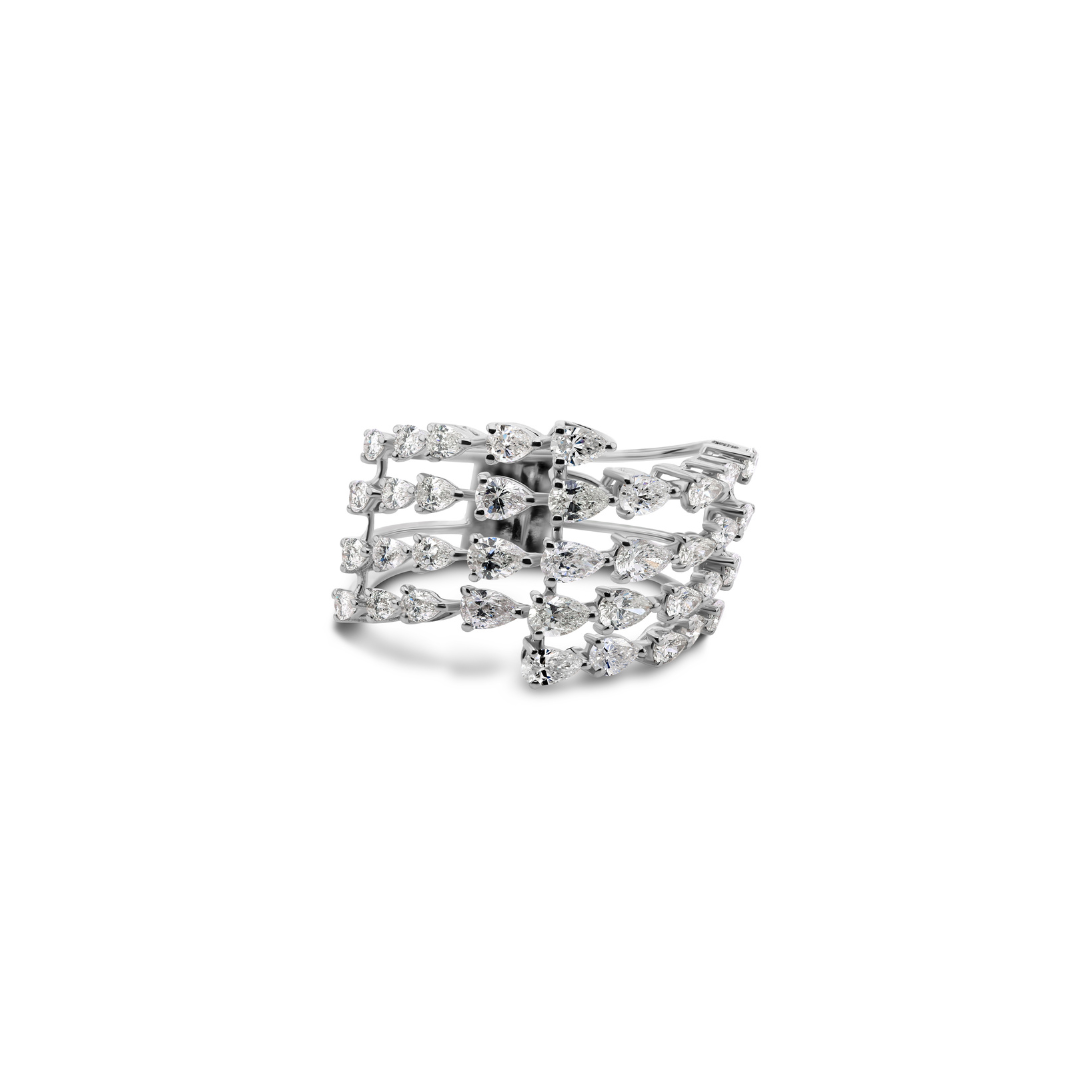 Multi Row Pear Shaped Natural Diamond Wide Band Ring