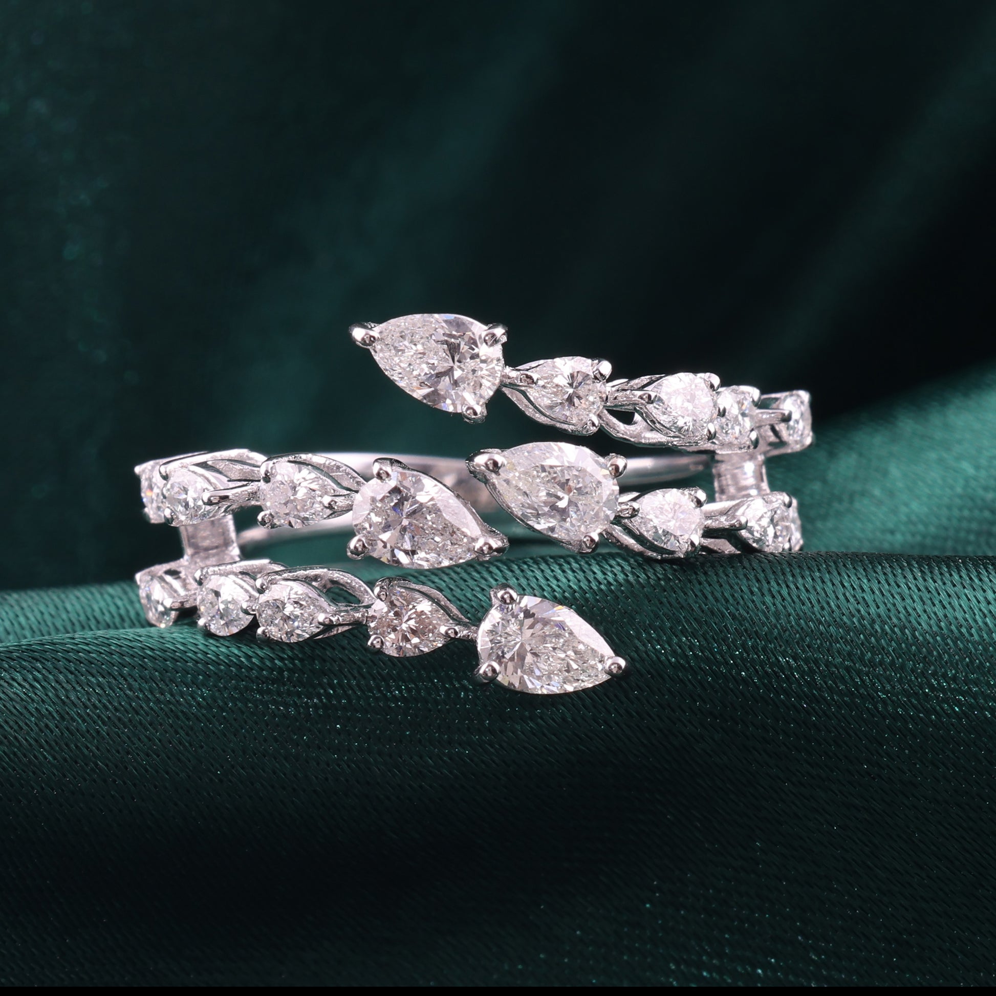 Pear Shaped Natural Diamond Handmade Wrap Ring