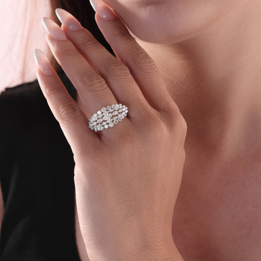 Wide Marquise & Round Natural Diamond Eternity Band Ring