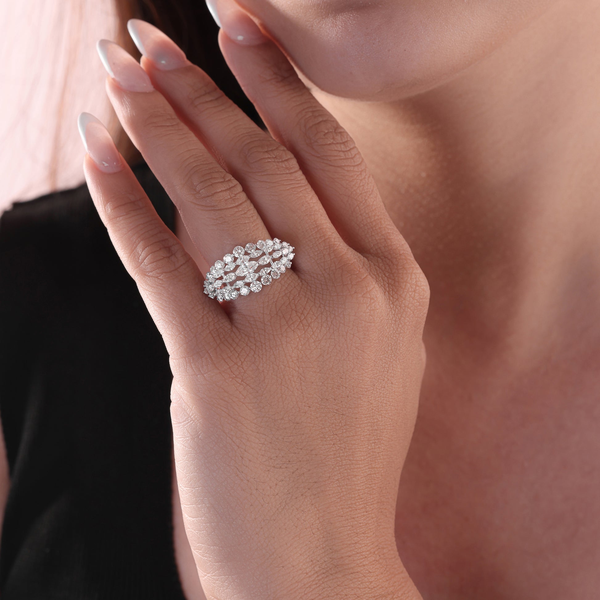 Wide Marquise & Round Natural Diamond Eternity Band Ring