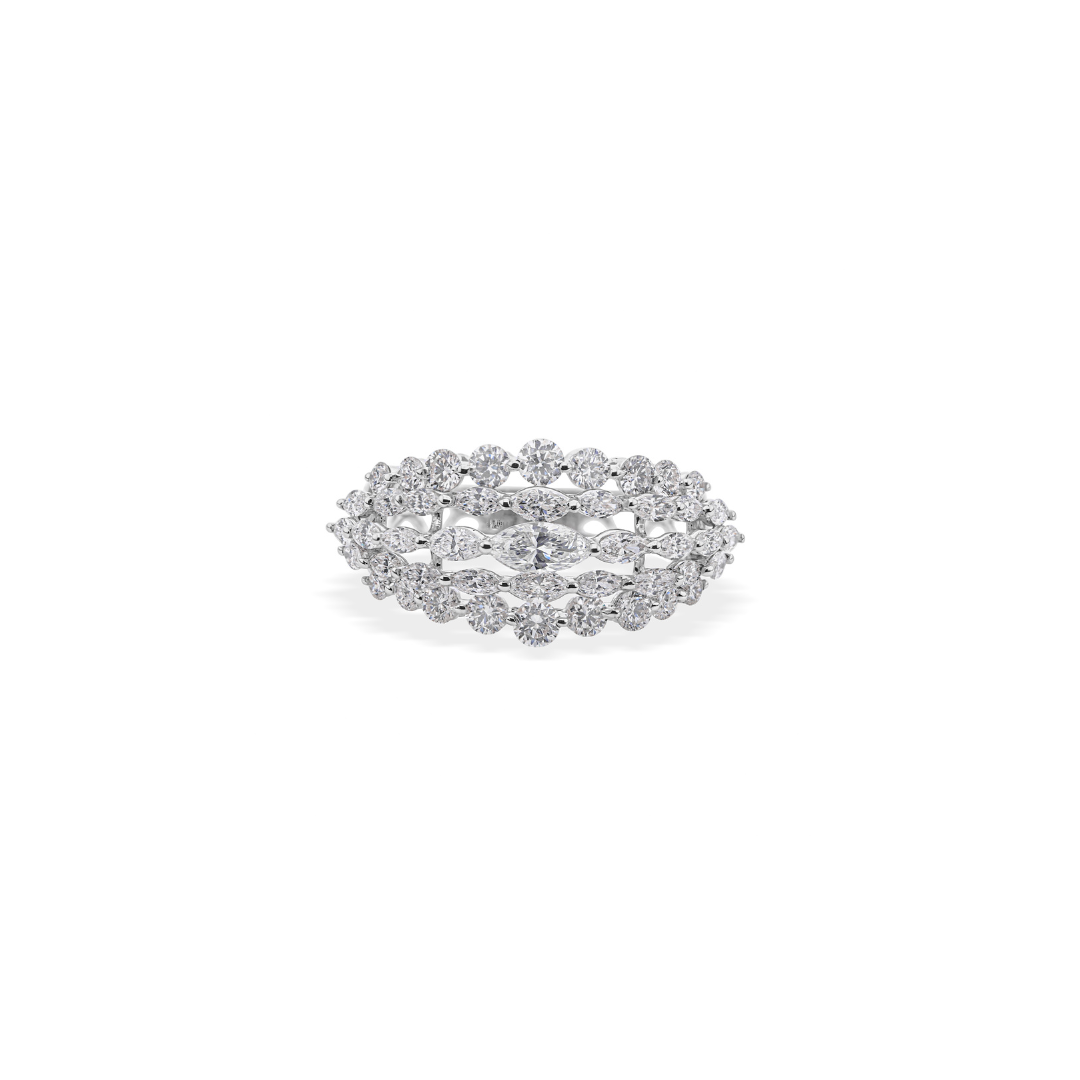 Wide Marquise & Round Natural Diamond Eternity Band Ring