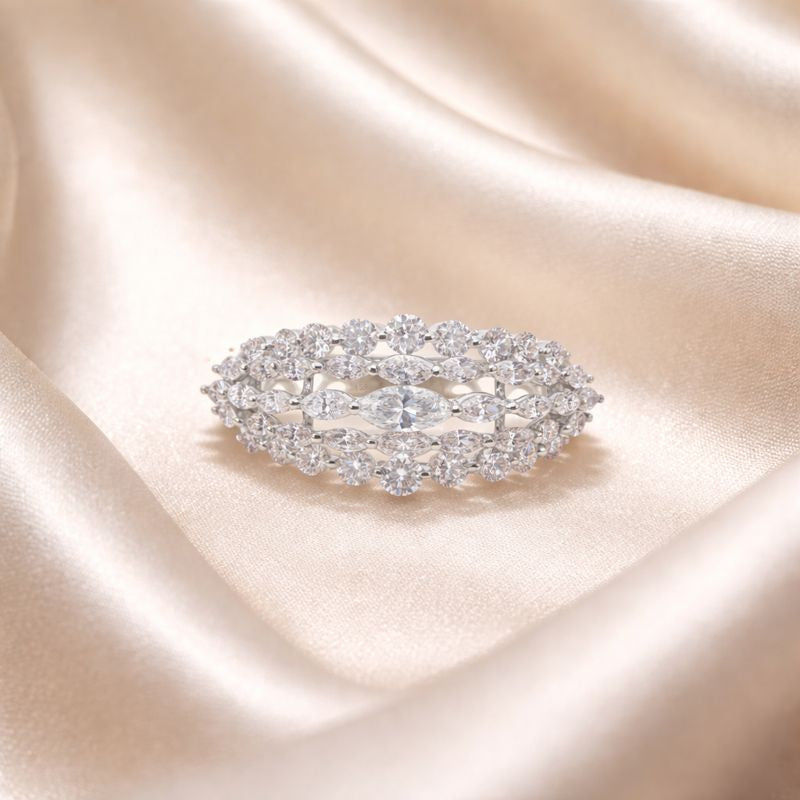 Wide Marquise & Round Natural Diamond Eternity Band Ring