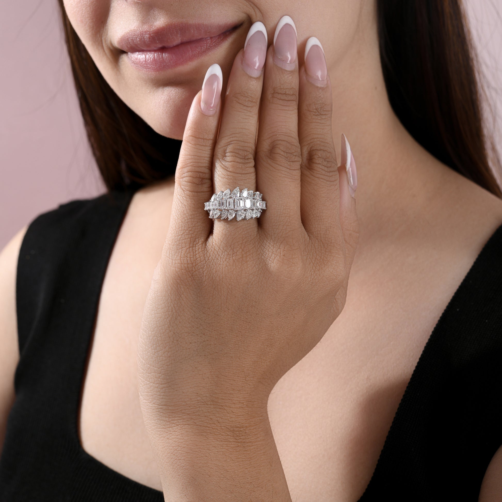 Statement Emerald & Pear Cut Natural Diamond Gold Ring