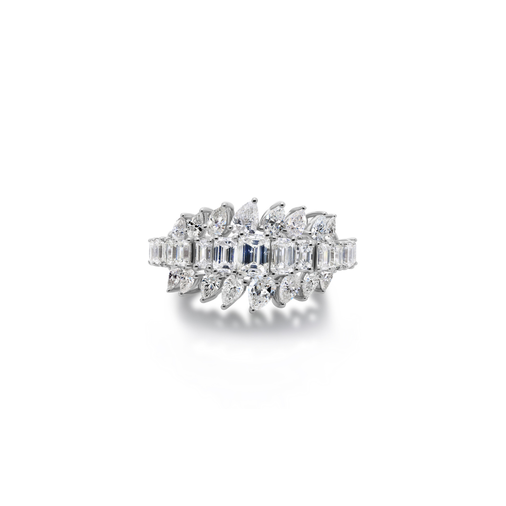Statement Emerald & Pear Cut Natural Diamond Gold Ring