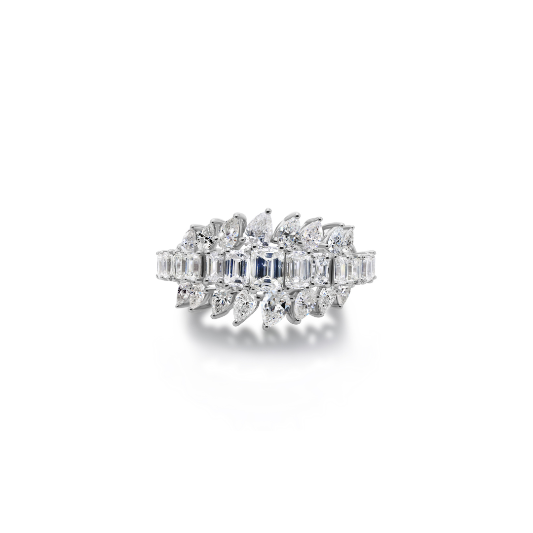 Statement Emerald & Pear Cut Natural Diamond Gold Ring
