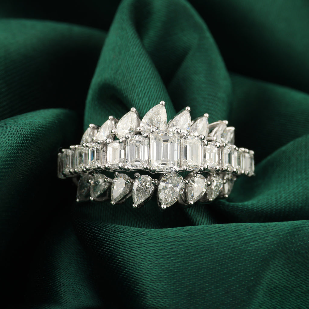 Statement Emerald & Pear Cut Natural Diamond Gold Ring