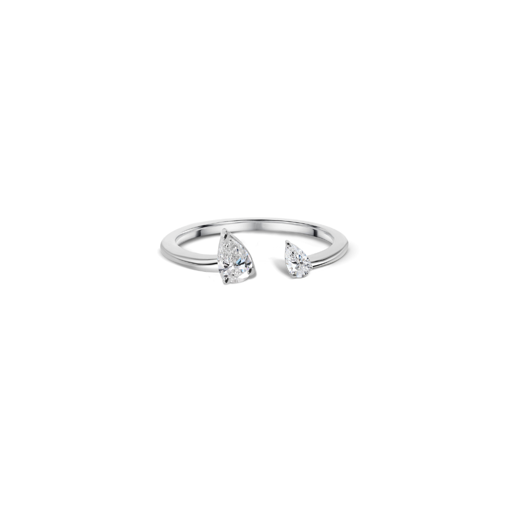 Pear Shaped Natural Diamond Open Cuff Band Ring