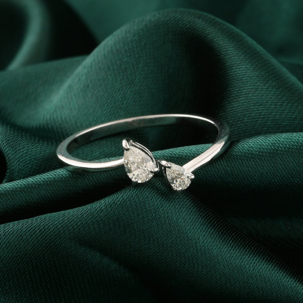 Pear Shaped Natural Diamond Open Cuff Band Ring