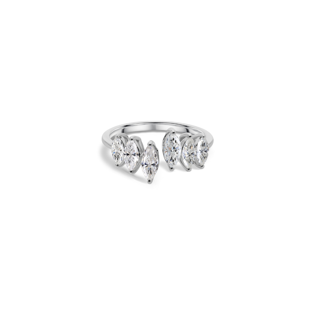 Marquise Cut Natural Diamond Open Cuff Ring in Fine Gold