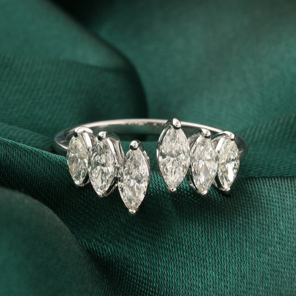 Marquise Cut Natural Diamond Open Cuff Ring in Fine Gold